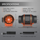 Spider Farmer® 150mm 600m3/h ventilaator + filter + tarvikud / kiirusregulaatoriga
