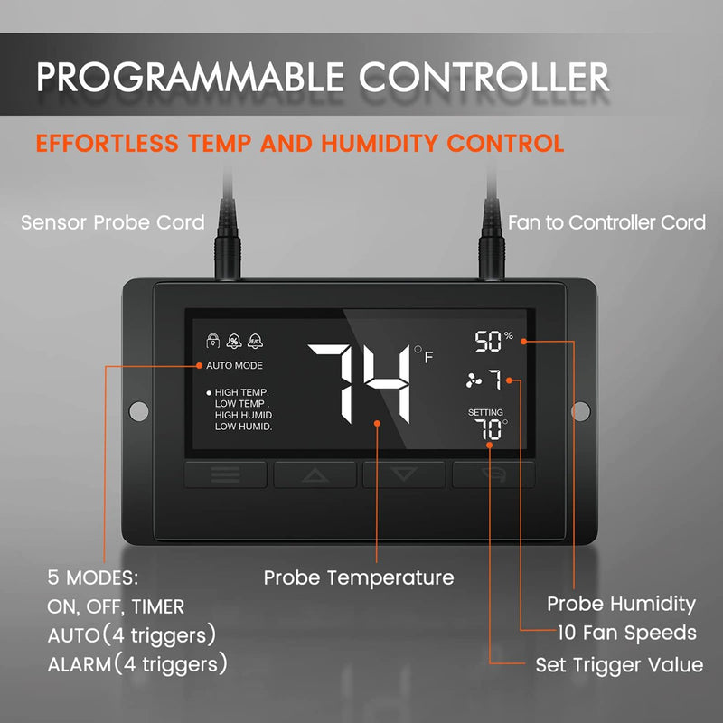Spider Farmer® 100mm 350m3/h fan + filter / with auto temperature control
