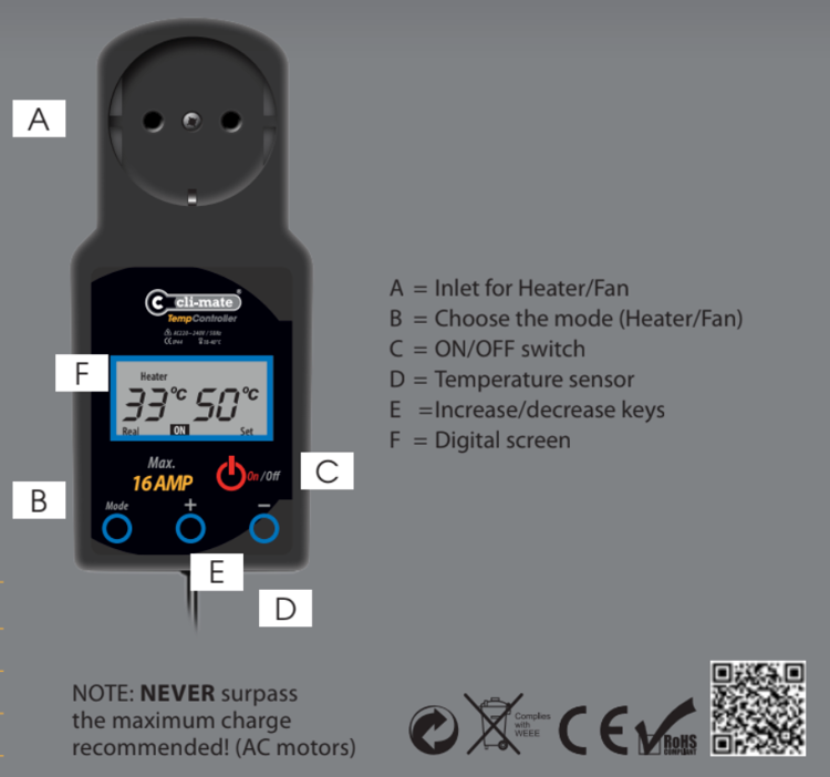 Cli-Mate TE-16 / temperatuur ja ventilatsioon. kiiruse regulaator